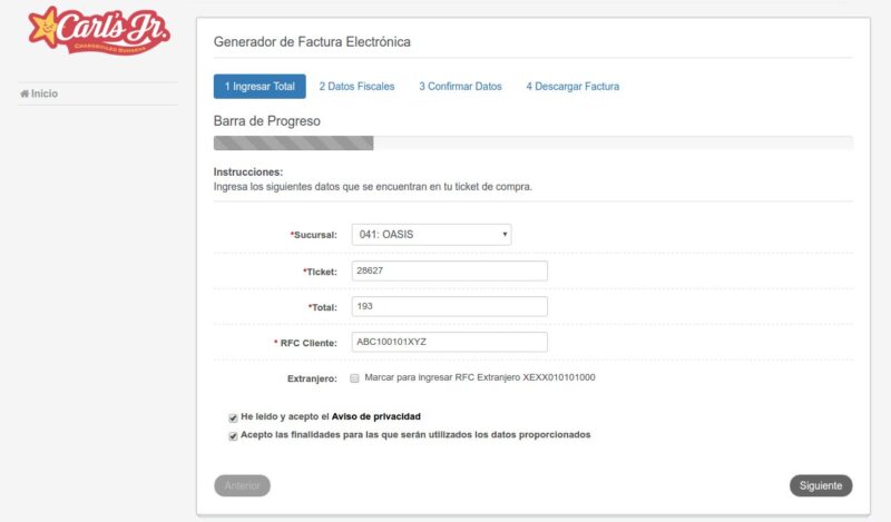 Carl’s Jr Facturación