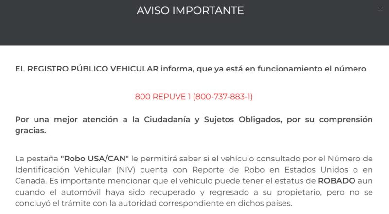 aviso repuve