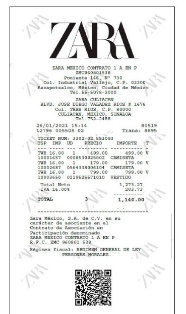 ticket de compra de zara